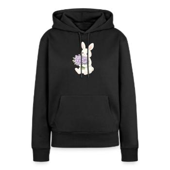 Lapin avec illustration lilas - Sweat à capuche Premium bio Femme - noir - Devant - Julia (174cm)