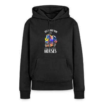 "T-Shirt Maman Cavalière - Amour Équin" - Sweat à capuche Premium bio Femme - noir - Devant - Julia (174cm)