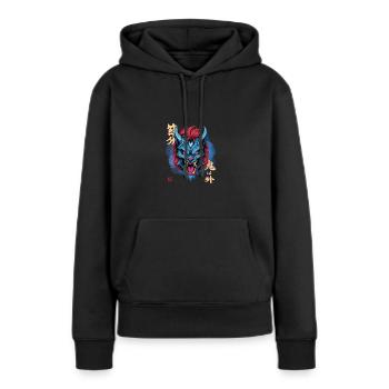 Oni bleu yéti - Sweat à capuche Premium bio Femme - noir - Devant - Julia (174cm)