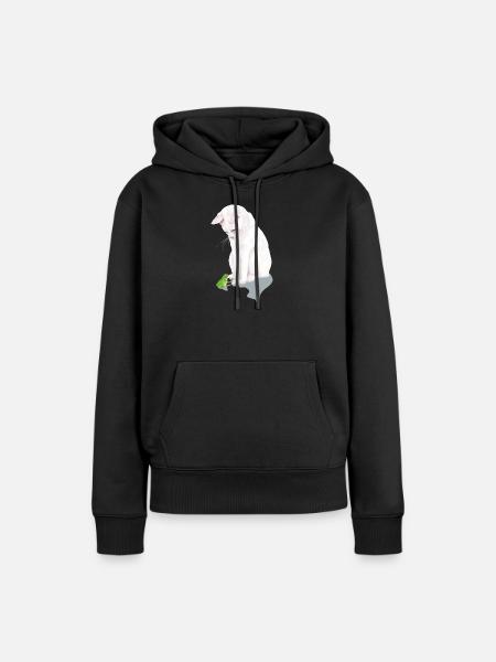 weiße Katze trifft Frosch - Frauen Premium Bio Hoodie - Schwarz