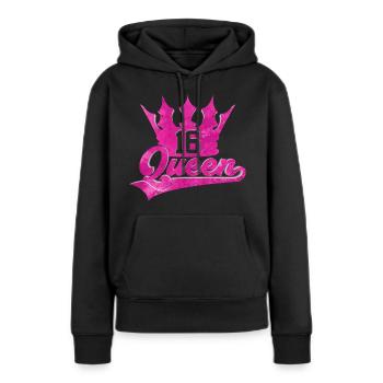 16E ANNIVERSAIRE REINE 16 - Sweat à capuche Premium bio Femme - noir - Devant - Julia (174cm)