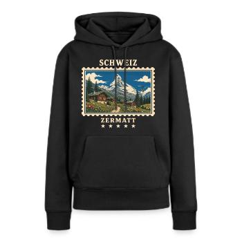 Schweiz Zermatt Vintage Reisemarke - Frauen Premium Bio Hoodie - Schwarz - Vorne - Julia (174cm)
