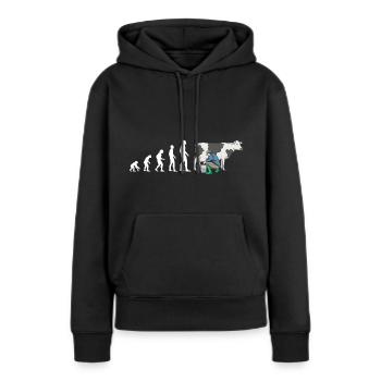 Traite de vache fermier Evolution - Sweat à capuche Premium bio Femme - noir - Devant - Julia (174cm)