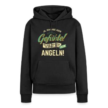 Gefuehle - ich moechte Sport - Angeln! - RAHMENLOS - Frauen Premium Bio Hoodie - Schwarz - Vorne - Julia (174cm)