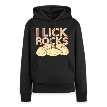 Je lèche des pierres - Géologue - Sweat à capuche Premium bio Femme - noir - Devant - Julia (174cm)