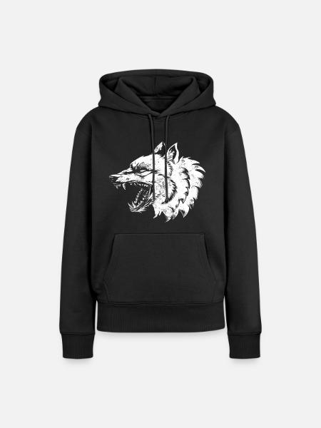 Wolf Illustration - Frauen Premium Bio Hoodie - Schwarz
