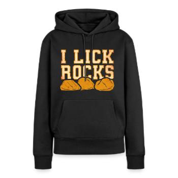 Je lèche des pierres - Géologue - Sweat à capuche Premium bio Femme - noir - Devant - Julia (174cm)