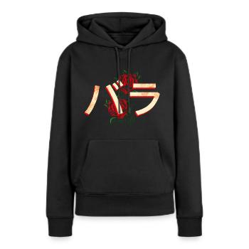 Rosen mit japanischen Schriftzeichen - Frauen Premium Bio Hoodie - Schwarz - Vorne - Julia (174cm)