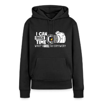 I Can Freeze what's your superpower - Camera - Frauen Premium Bio Hoodie - Schwarz - Vorne - Julia (174cm)