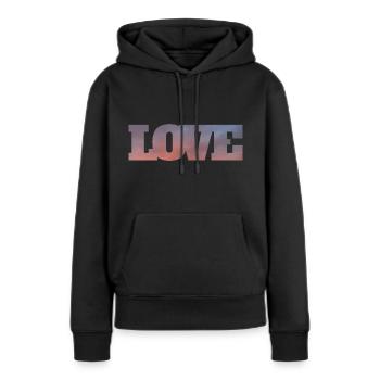 Nuages dans l’inscription amour - Sweat à capuche Premium bio Femme - noir - Devant - Julia (174cm)
