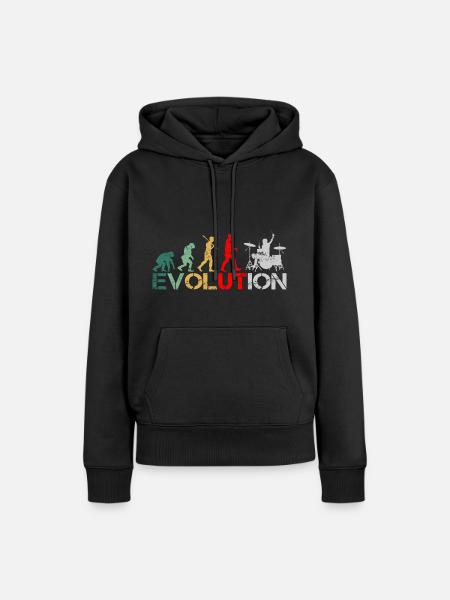 Drummer Schlagzeuger Evolution Retro - Frauen Premium Bio Hoodie - Schwarz