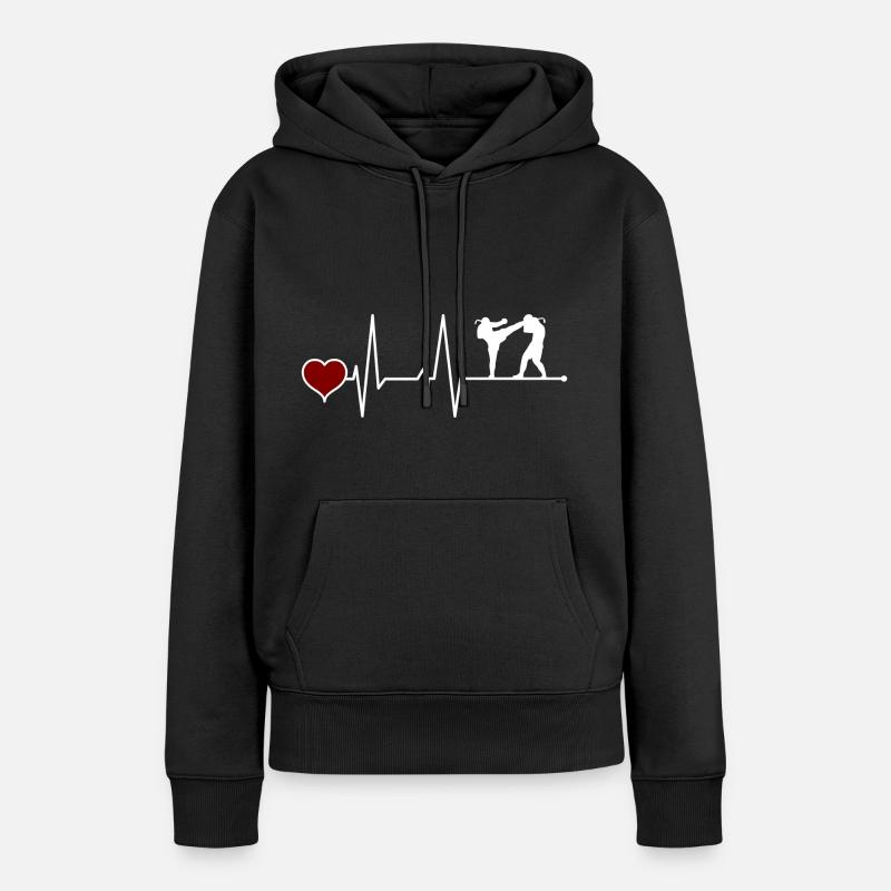 Muay Thai Boxe rythme cardiaque - Sweat à capuche Premium bio Femme - noir