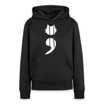 Point-virgule chat - Sweat à capuche Premium bio Femme - noir - Devant - Julia (174cm)
