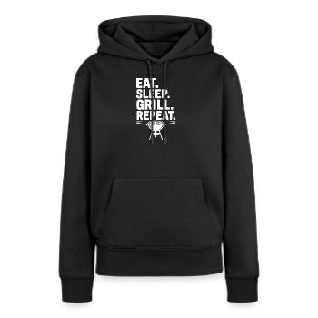 Iss. Schlaf. Grill. Wiederholen. - Frauen Premium Bio Hoodie - Schwarz - Vorne - Julia (174cm)