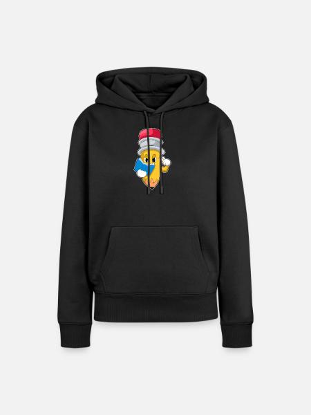 Bleistift Lehrer Buch Schule - Frauen Premium Bio Hoodie - Schwarz