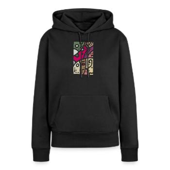Modèle art - ethno couleur - Sweat à capuche Premium bio Femme - noir - Devant - Julia (174cm)