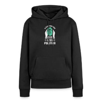 Schritt Richtung Weniger Verschmutzung - Frauen Premium Bio Hoodie - Schwarz - Vorne - Julia (174cm)