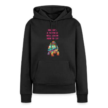Eines Tages wird eine Schildkröte das Fliegen lernen - Frauen Premium Bio Hoodie - Schwarz - Vorne - Julia (174cm)