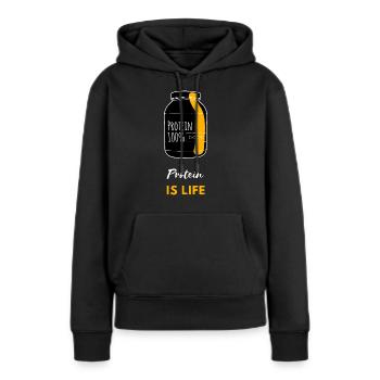 La protéine, c’est la vie 1 - Sweat à capuche Premium bio Femme - noir - Devant - Julia (174cm)