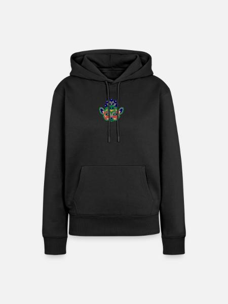 Bunter Lemur - Frauen Premium Bio Hoodie - Schwarz