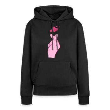 Finger Heart Korean Pop Music Hand Symbol - Frauen Premium Bio Hoodie - Schwarz - Vorne - Julia (174cm)