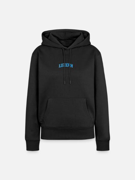 Luzern Wortmark Blau Outline - Frauen Premium Bio Hoodie - Schwarz