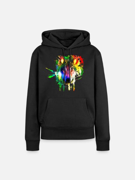 Wolf Splash Modern - Frauen Premium Bio Hoodie - Schwarz
