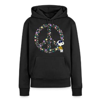 Peanuts Snoopy Peace Zeichen Frieden - Frauen Premium Bio Hoodie - Schwarz - Vorne - Julia (174cm)