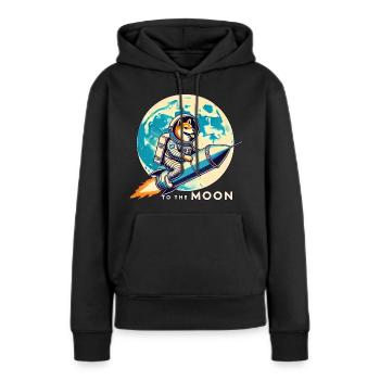 To the Moon: Shiba Inu Astronaut Design - Frauen Premium Bio Hoodie - Schwarz - Vorne - Julia (174cm)