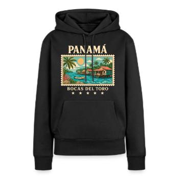 Panama Bocas del Toro Vintage Reisemarke - Frauen Premium Bio Hoodie - Schwarz - Vorne - Julia (174cm)