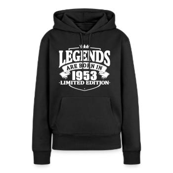 légendes sont nés en 1953 - Sweat à capuche Premium bio Femme - noir - Devant - Julia (174cm)