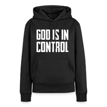 Dieu est aux commandes - Sweat à capuche Premium bio Femme - noir - Devant - Julia (174cm)