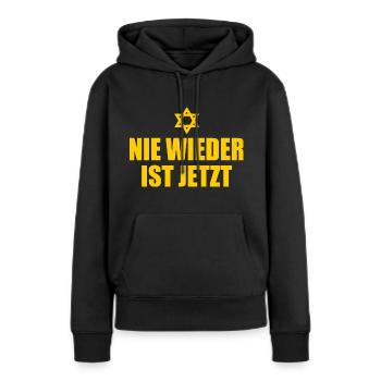 Nie wieder ist jetzt - Frauen Premium Bio Hoodie - Schwarz - Vorne - Julia (174cm)