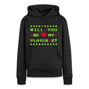 SEREZ-VOUS MON JOUEUR 2 - SE MARIER - DEMANDE EN MARIAGE - Sweat à capuche Premium bio Femme - noir - Devant - Julia (174cm)
