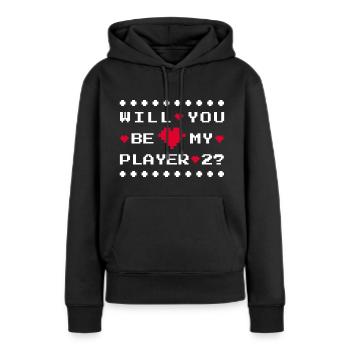 SEREZ-VOUS MON JOUEUR 2 - SE MARIER - DEMANDE EN MARIAGE - Sweat à capuche Premium bio Femme - noir - Devant - Julia (174cm)
