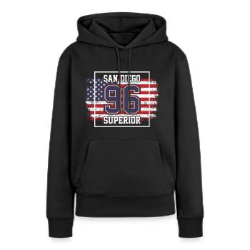 San Diego - Sweat à capuche Premium bio Femme - noir - Devant - Julia (174cm)