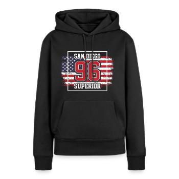 San Diego - Sweat à capuche Premium bio Femme - noir - Devant - Julia (174cm)