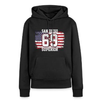 San Diego - Sweat à capuche Premium bio Femme - noir - Devant - Julia (174cm)