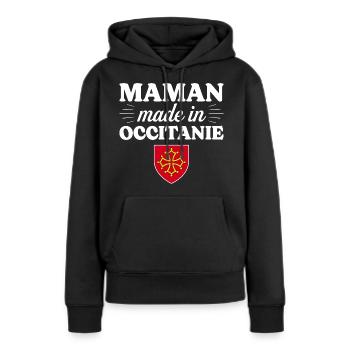Maman Made In Occitanie - Femme Maman Occitane - Sweat à capuche Premium bio Femme - noir - Devant - Julia (174cm)