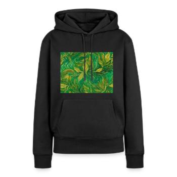 Blätter, impressionistisch, in leuchtenden Grüntönen. - Frauen Premium Bio Hoodie - Schwarz - Vorne - Julia (174cm)