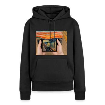 La parodie de « The Scream ». Un design drôle et satirique - Sweat à capuche Premium bio Femme - noir - Devant - Julia (174cm)