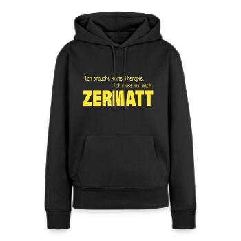 Thérapie ZERMATT - Sweat à capuche Premium bio Femme - noir - Devant - Julia (174cm)