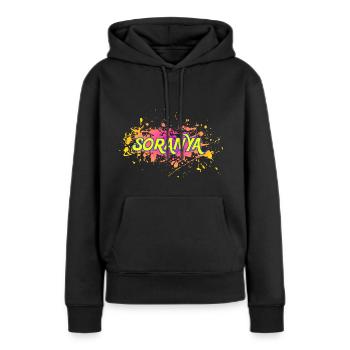 Soranya - Frauen Premium Bio Hoodie - Schwarz - Vorne - Julia (174cm)
