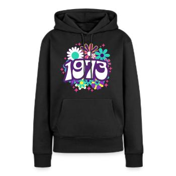 Fête Anniversaire Femme 1973 50 Ans Anniversaire - Sweat à capuche Premium bio Femme - noir - Devant - Julia (174cm)