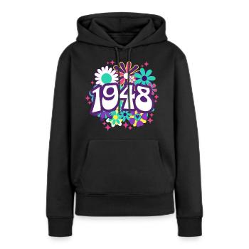 Fête Anniversaire Femme 1948 75 Ans Anniversaire - Sweat à capuche Premium bio Femme - noir - Devant - Julia (174cm)
