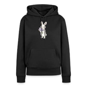 Lapin avec illustration lilas - Sweat à capuche Premium bio Femme - noir - Devant - Julia (174cm)
