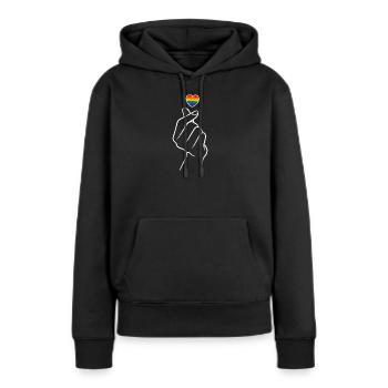 Pride Herz Regenborgen Fingerherz  - Frauen Premium Bio Hoodie - Schwarz - Vorne - Julia (174cm)