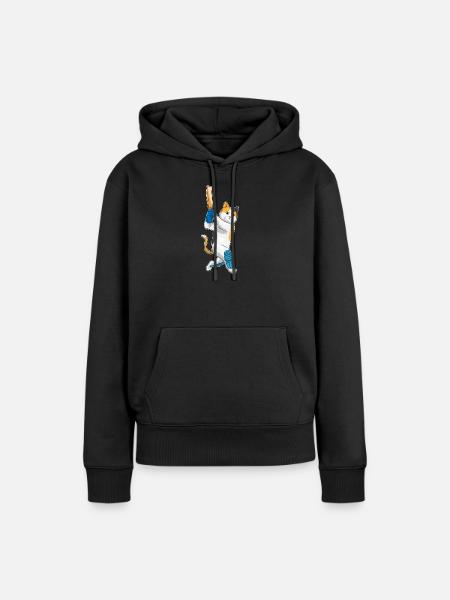Katze Cricket Cricketschläger - Frauen Premium Bio Hoodie - Schwarz