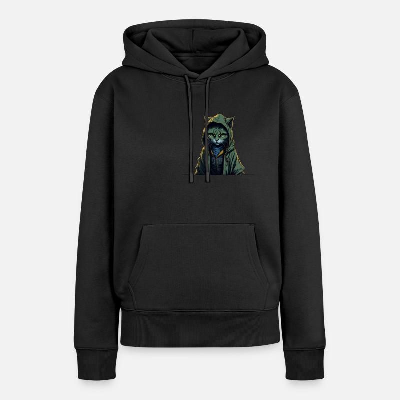 chat ninja en pyjama experts de infiltration - Sweat à capuche Premium bio Femme - noir