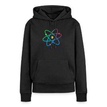 Atome multicolore neutron électron - Sweat à capuche Premium bio Femme - noir - Devant - Julia (174cm)